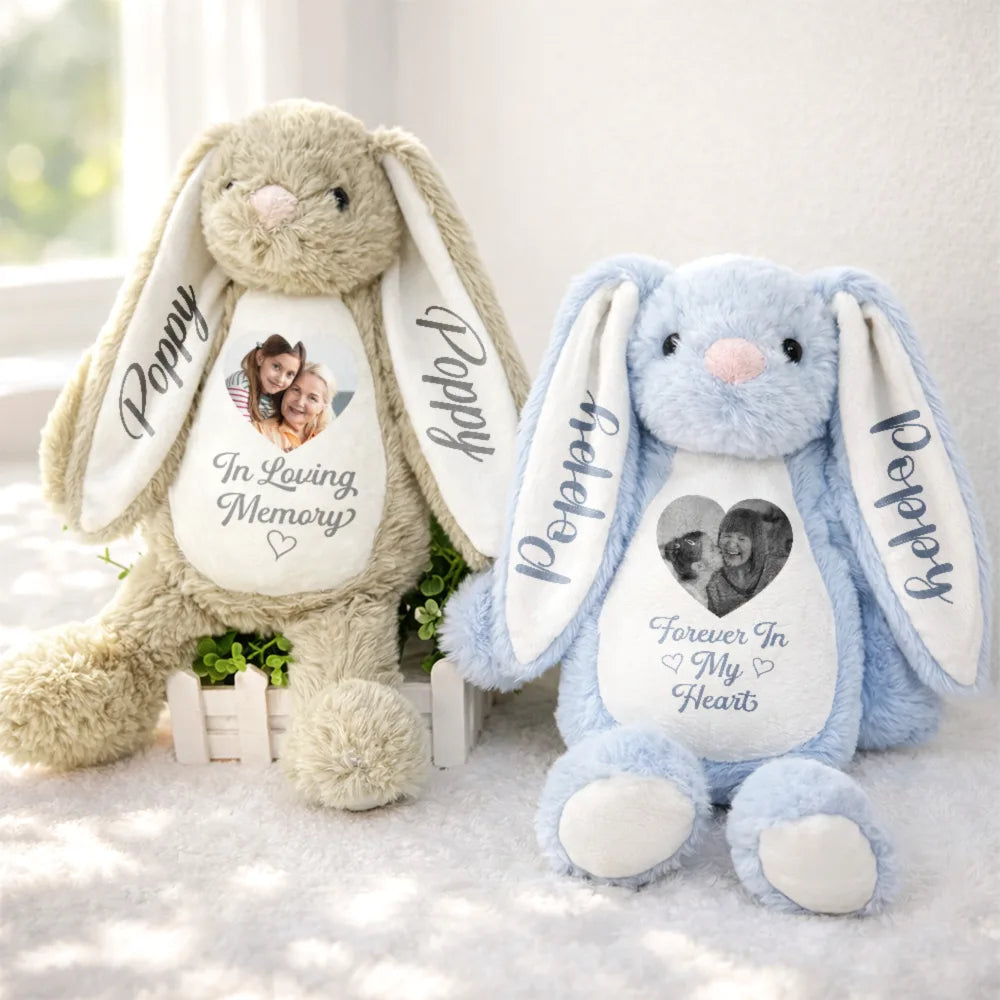 Memorial, Parents, Gift For Grandparents, Gift For Kids, New baby, Gift For Daughter, Gift For Son, Easter - Custom Photo Memorial A Cuddle From Heaven - Personalized Soft Toy Bunny