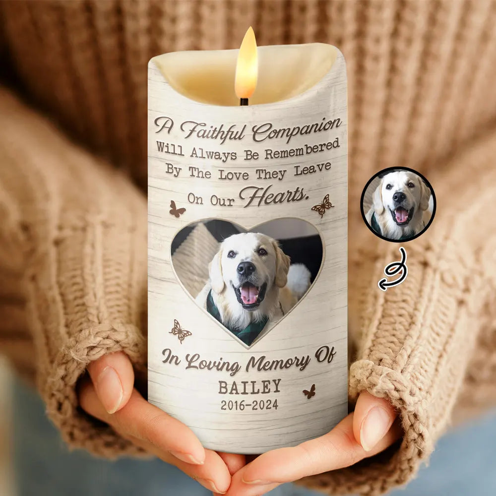 Dog Lovers, Pet Lovers, Memorial, Cat Lovers - Custom Photo Memorial A Faithful Companion Dog Cat - Personalized Flameless LED Candle