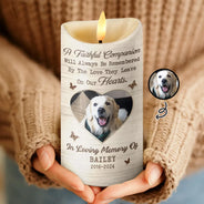 Dog Lovers, Pet Lovers, Memorial, Cat Lovers - Custom Photo Memorial A Faithful Companion Dog Cat - Personalized Flameless LED Candle