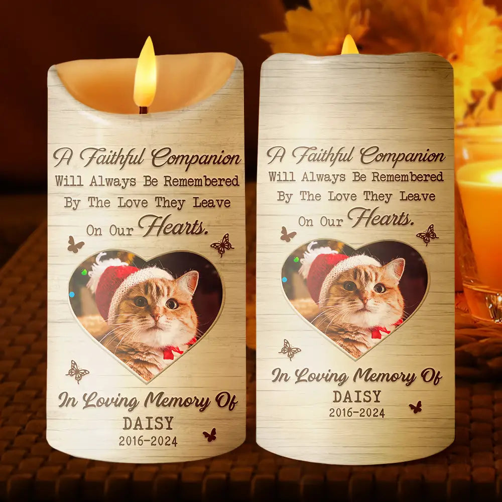 Dog Lovers, Pet Lovers, Memorial, Cat Lovers - Custom Photo Memorial A Faithful Companion Dog Cat - Personalized Flameless LED Candle