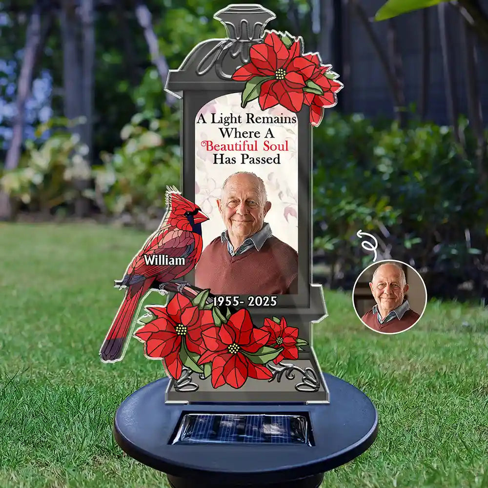 Memorial,Family,Parents,Gift For Grandparents - Custom Photo Memorial A Light Remains - Personalized Solar Light