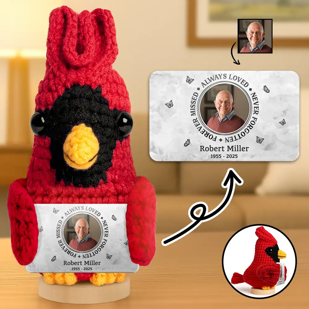 Family,Memorial,Sad - Custom Photo Memorial Always Loved Never Forgotten - Personalized Doll Crochet With Custom Card