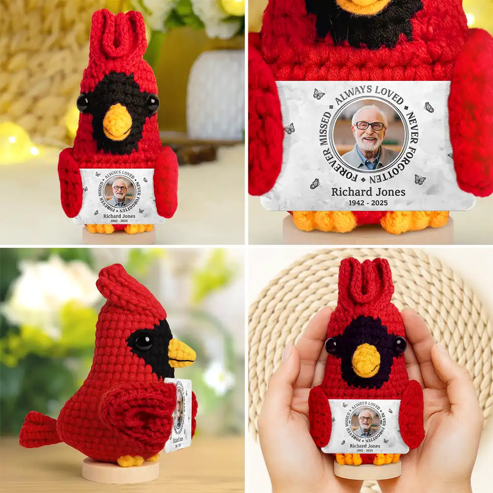 Family,Memorial,Sad - Custom Photo Memorial Always Loved Never Forgotten - Personalized Doll Crochet With Custom Card