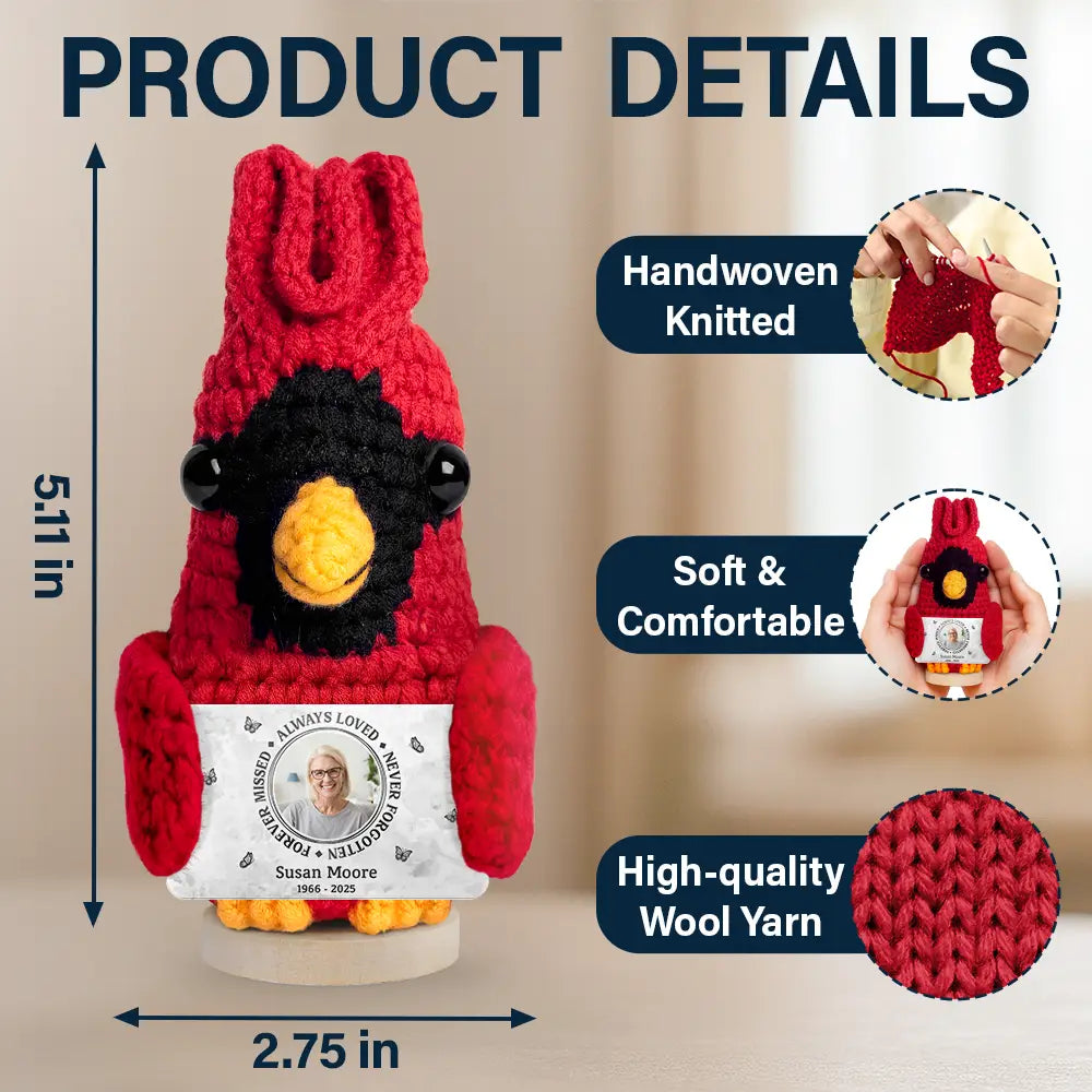 Family,Memorial,Sad - Custom Photo Memorial Always Loved Never Forgotten - Personalized Doll Crochet With Custom Card