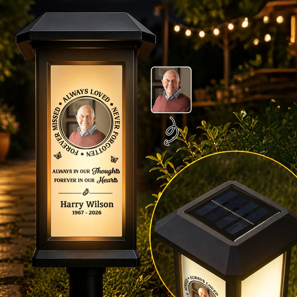 Christmas, Custom Photo, Sympathetic, Family, Memorial, Upload Full Photo - Custom Photo Memorial Always Loved Never Forgotten - Personalized Solar Garden Light
