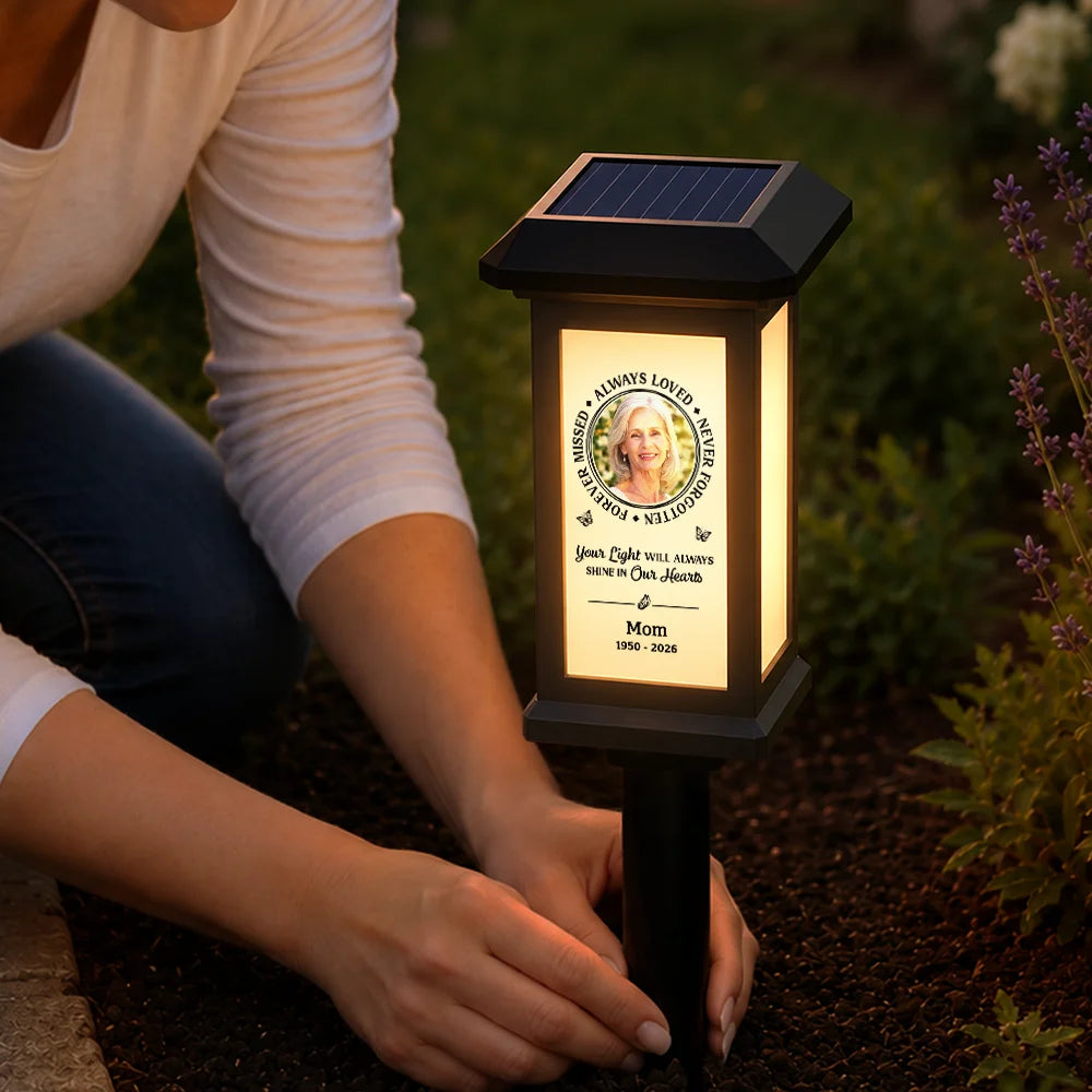Christmas, Custom Photo, Sympathetic, Family, Memorial, Upload Full Photo - Custom Photo Memorial Always Loved Never Forgotten - Personalized Solar Garden Light