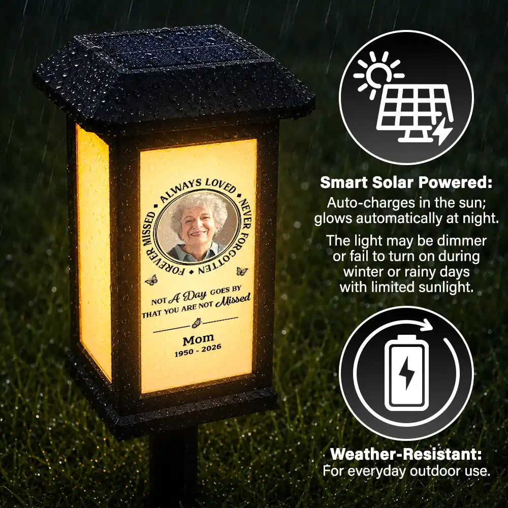 Christmas, Custom Photo, Sympathetic, Family, Memorial, Upload Full Photo - Custom Photo Memorial Always Loved Never Forgotten - Personalized Solar Garden Light