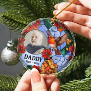 Sad, Memorial, Family, Parents, Gift For Grandparents, Gift For Sibling - Custom Photo Memorial Bird Family Dad Mom - Personalized Circle Glass Ornament
