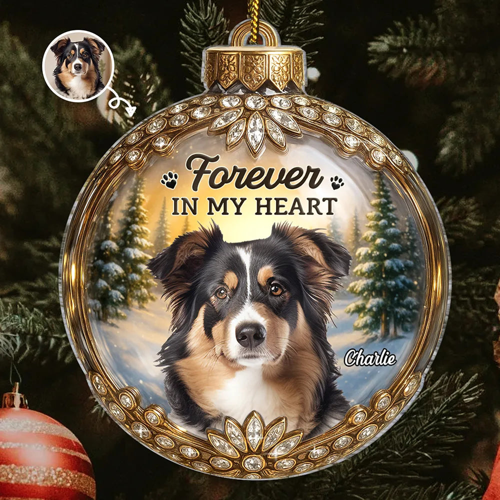 Custom Photo Memorial Christmas Forever In My Heart - Personalized Custom Shaped Acrylic Ornament