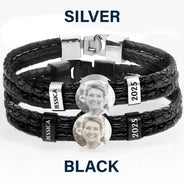 Sad, Memorial, Gift For Father, Gift For Yourself, Parents, Gift For Mother, Gift For Grandparents, Gift For Sibling - Custom Photo Memorial Dad Mom Family - Personalized Leather Braided Bracelet