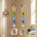 Christmas,Custom Photo,Sympathetic,Pet Lovers,Memorial,Upload Full Photo - Custom Photo Memorial Dog Cat Look For Me In The Rainbows - Personalized Crystal Suncatcher With Charm