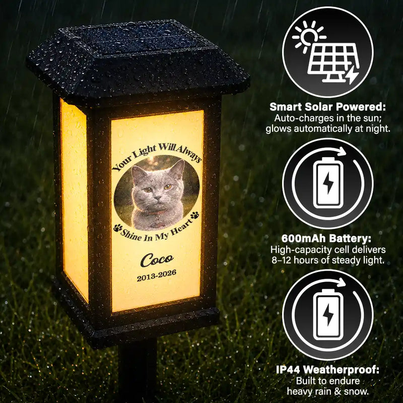 Christmas,Custom Photo,Sympathetic,Pet Lovers,Memorial,Upload Full Photo - Custom Photo Memorial Dog Cat Pet You Left Paw Prints On My Heart - Personalized Solar Garden Light