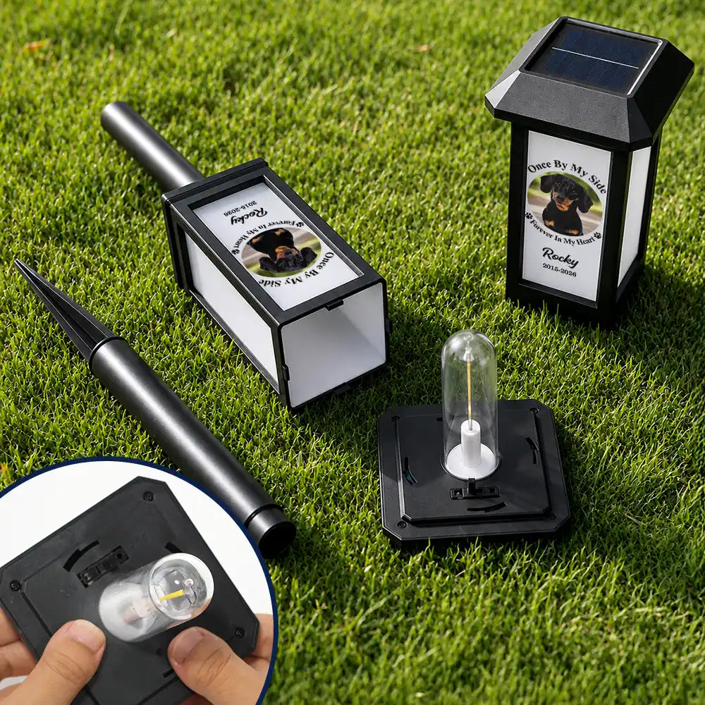 Christmas,Custom Photo,Sympathetic,Pet Lovers,Memorial,Upload Full Photo - Custom Photo Memorial Dog Cat Pet You Left Paw Prints On My Heart - Personalized Solar Garden Light