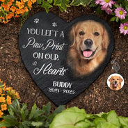 Sad,Memorial,Dog Lovers,Pet Lovers - Custom Photo Memorial Dog Cat You Left A Paw Print - Personalized Heart Memorial Garden Stone