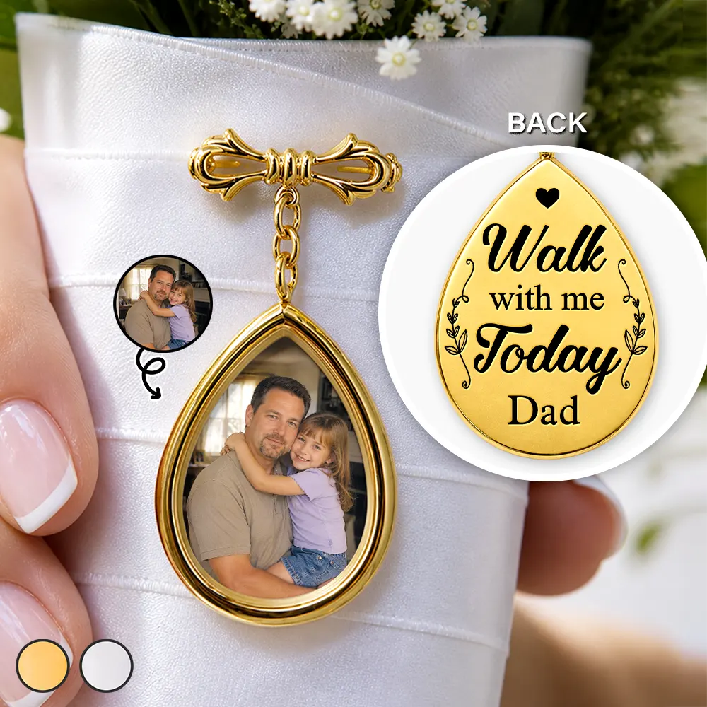 Custom Photo, Sympathetic, Gift For Yourself, Wedding, Dynamic Photo - Custom Photo Memorial Family Walk With Me Today - Personalized Teardrop Pin