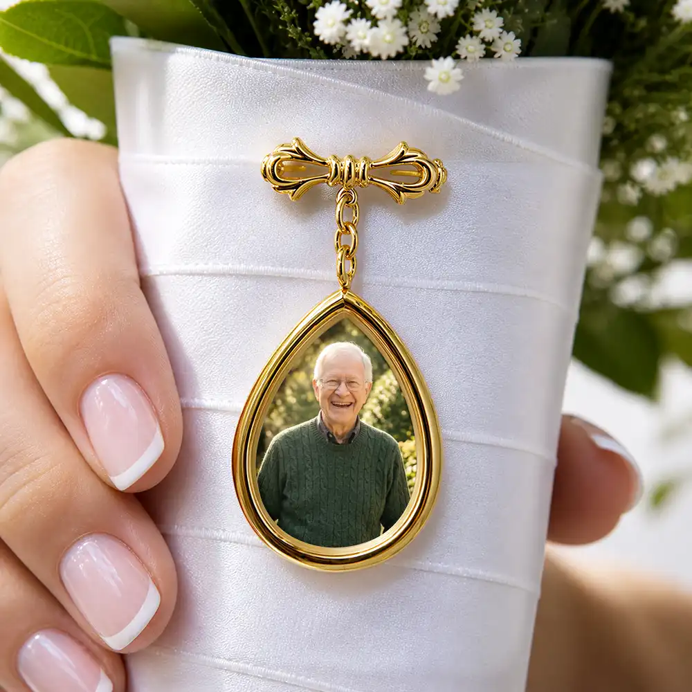 Custom Photo, Sympathetic, Gift For Yourself, Wedding, Dynamic Photo - Custom Photo Memorial Family Walk With Me Today - Personalized Teardrop Pin