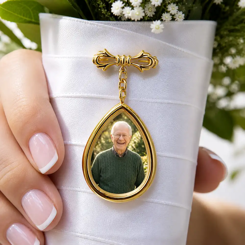 Custom Photo, Sympathetic, Gift For Yourself, Wedding, Dynamic Photo - Custom Photo Memorial Family Walk With Me Today - Personalized Teardrop Pin