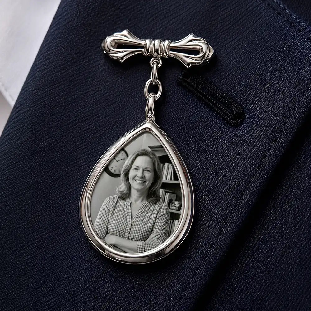 Custom Photo, Sympathetic, Gift For Yourself, Wedding, Dynamic Photo - Custom Photo Memorial Family Walk With Me Today - Personalized Teardrop Pin