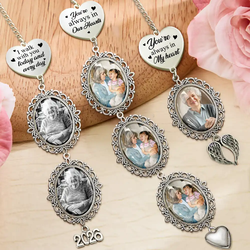 Custom Photo, Sympathetic, Gift For Yourself, Wedding, Dynamic Photo - Custom Photo Memorial Family Walk With Me Today - Personalized Wedding Charm