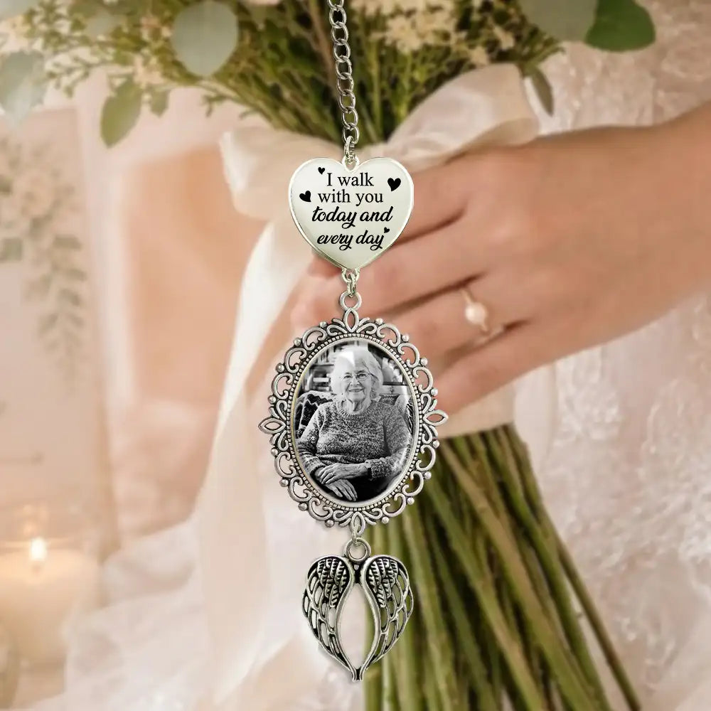 Custom Photo, Sympathetic, Gift For Yourself, Wedding, Dynamic Photo - Custom Photo Memorial Family Walk With Me Today - Personalized Wedding Charm