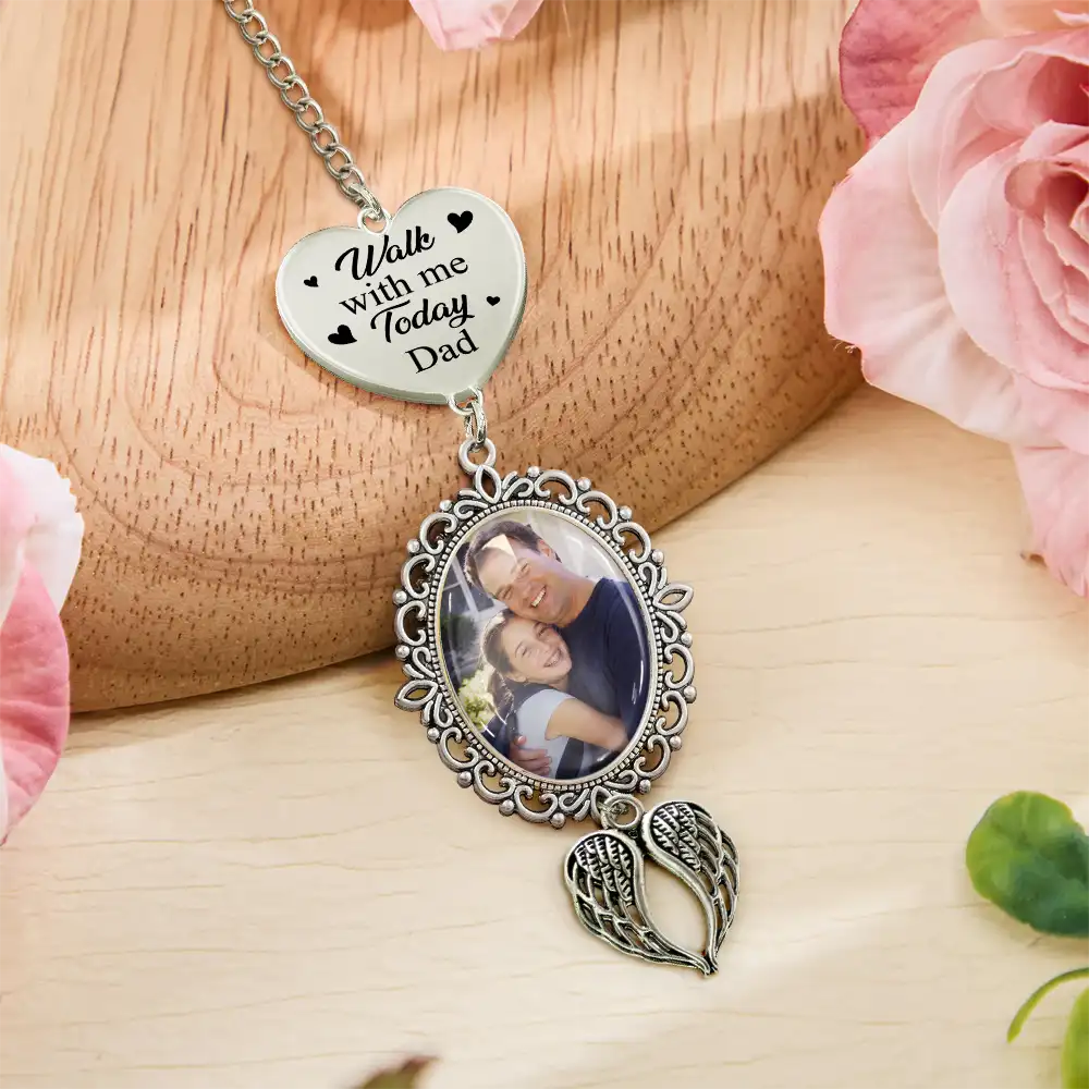 Custom Photo, Sympathetic, Gift For Yourself, Wedding, Dynamic Photo - Custom Photo Memorial Family Walk With Me Today - Personalized Wedding Charm