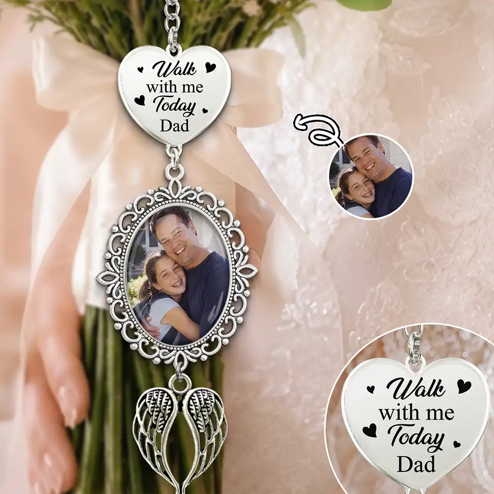 Custom Photo, Sympathetic, Gift For Yourself, Wedding, Dynamic Photo - Custom Photo Memorial Family Walk With Me Today - Personalized Wedding Charm