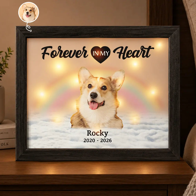 Christmas,Custom Photo,Sympathetic,Pet Lovers,Memorial,Remove BG Photo - Custom Photo Memorial Forever In My Heart - Personalized LED Light Shadow Box