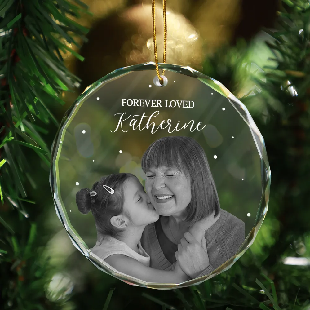 Custom Photo, Christmas, Memorial, Sad, Family - Custom Photo Memorial Forever Loved Remembrance Gifts - Personalized Circle Glass Ornament