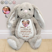 Memorial,Family,Gift For Grandparents,Parents - Custom Photo Memorial Here's A Special Hug - Personalized Soft Toy Bunny