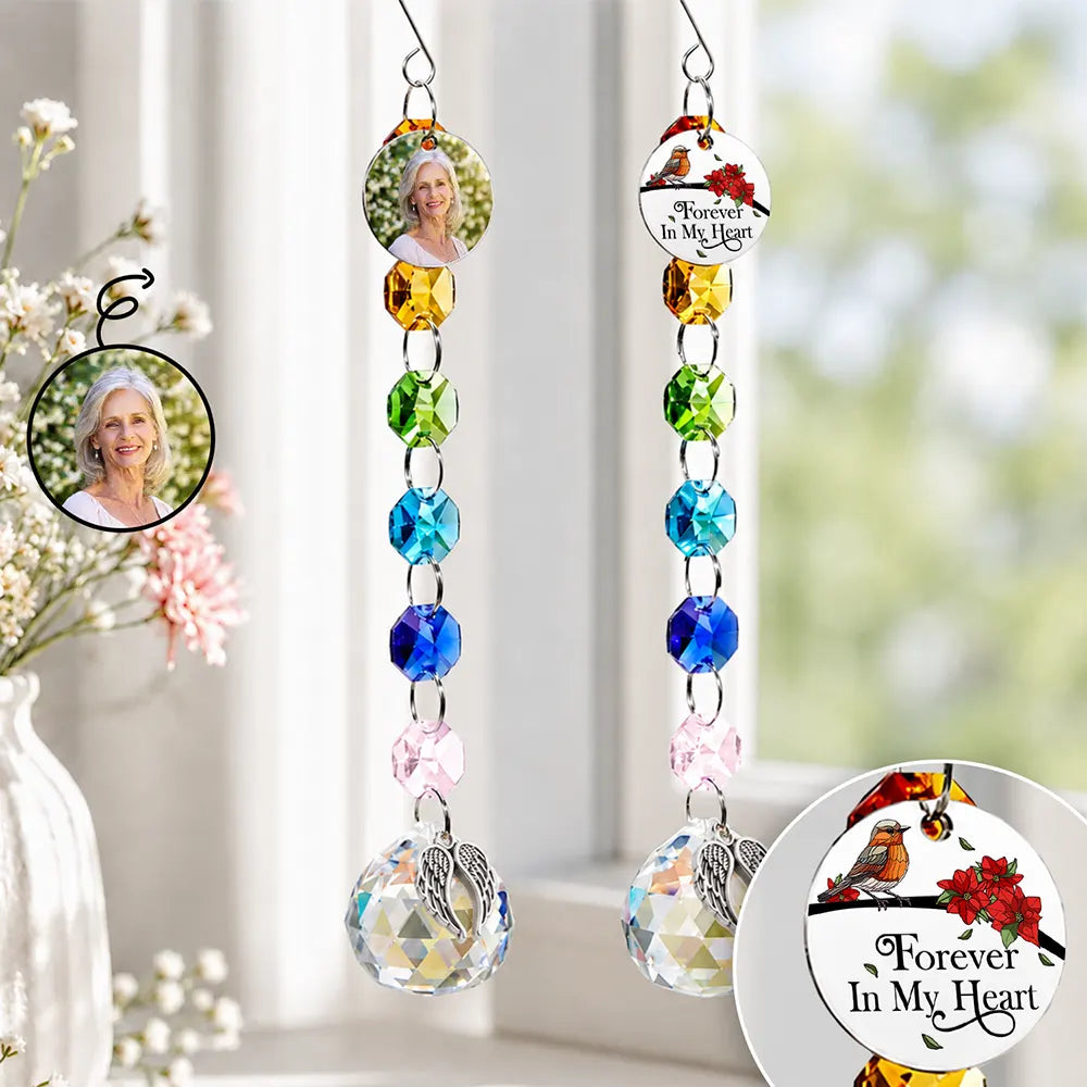 Christmas, Custom Photo, Sympathetic, Family, Memorial, Upload Full Photo, Icon - Custom Photo Memorial I'm Always With You - Personalized Crystal Suncatcher With Charm
