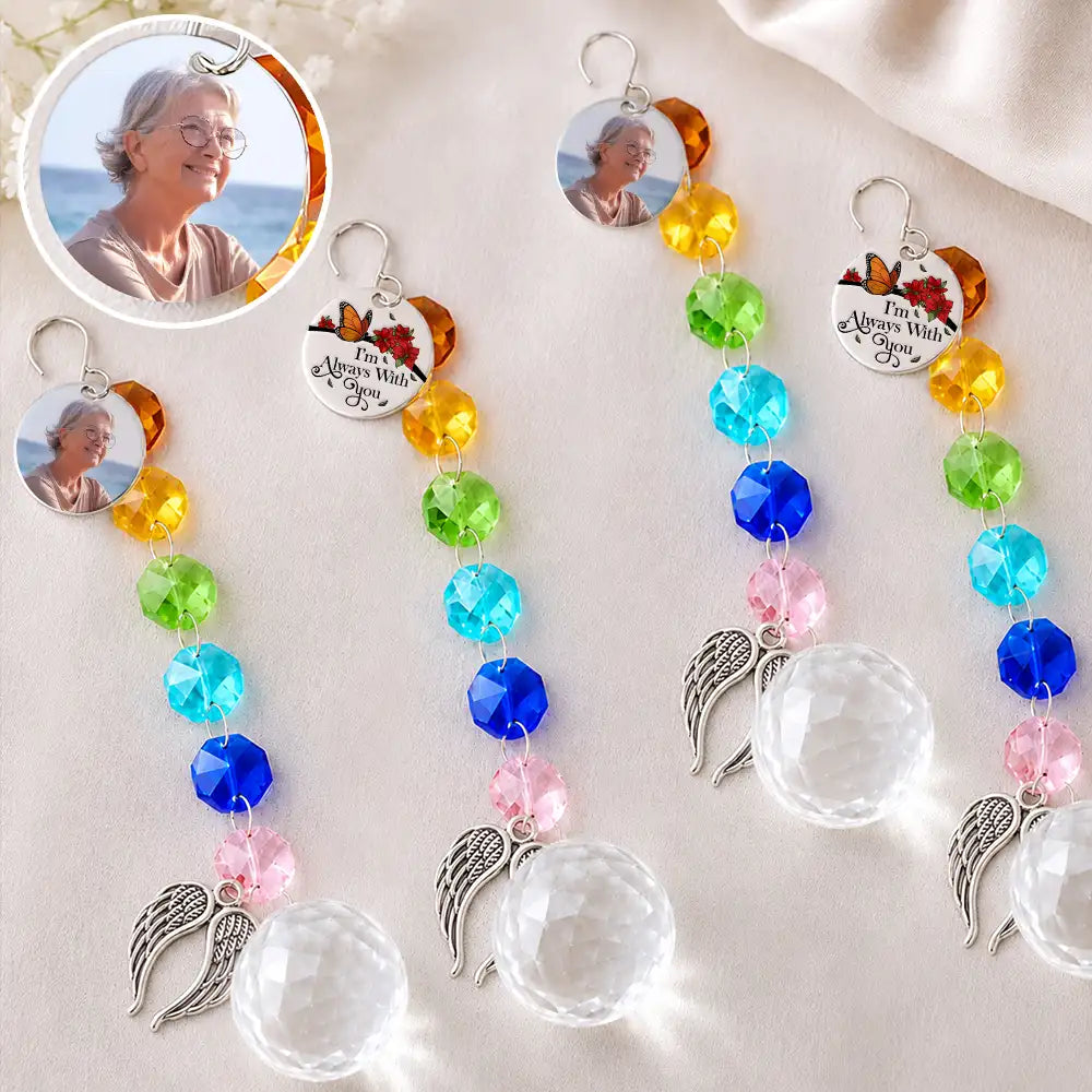 Christmas, Custom Photo, Sympathetic, Family, Memorial, Upload Full Photo, Icon - Custom Photo Memorial I'm Always With You - Personalized Crystal Suncatcher With Charm