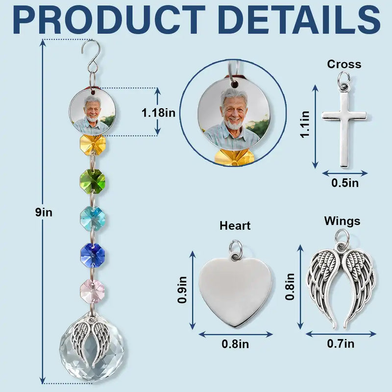 Christmas, Custom Photo, Sympathetic, Family, Memorial, Upload Full Photo, Icon - Custom Photo Memorial I'm Always With You - Personalized Crystal Suncatcher With Charm