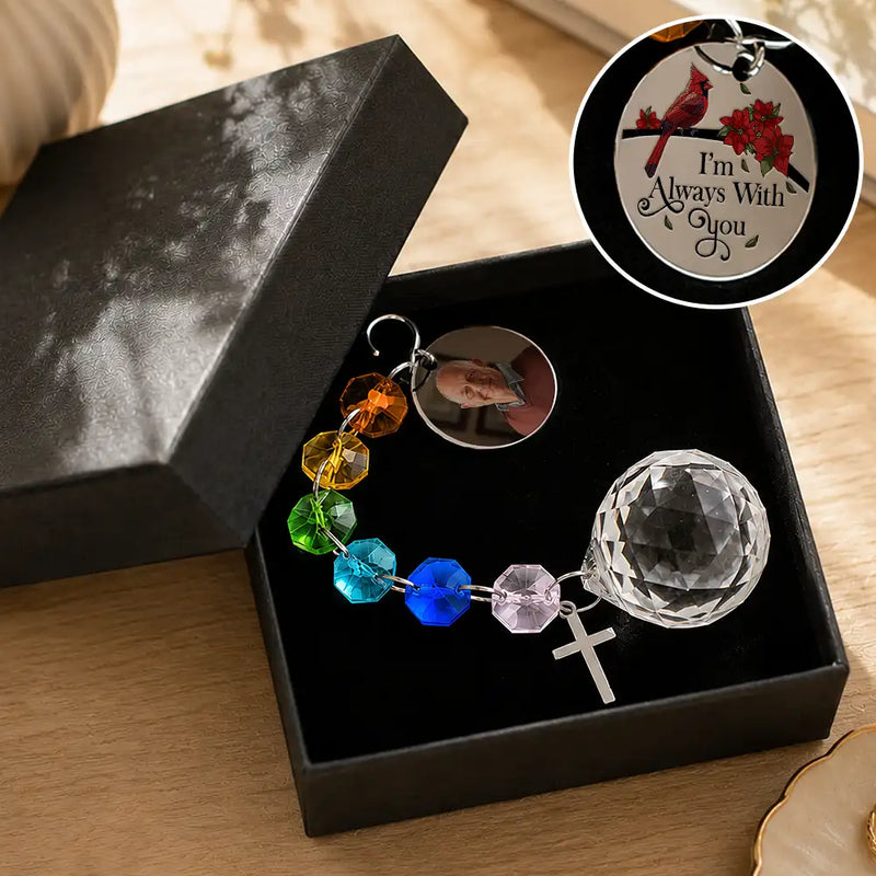 Christmas, Custom Photo, Sympathetic, Family, Memorial, Upload Full Photo, Icon - Custom Photo Memorial I'm Always With You - Personalized Crystal Suncatcher With Charm