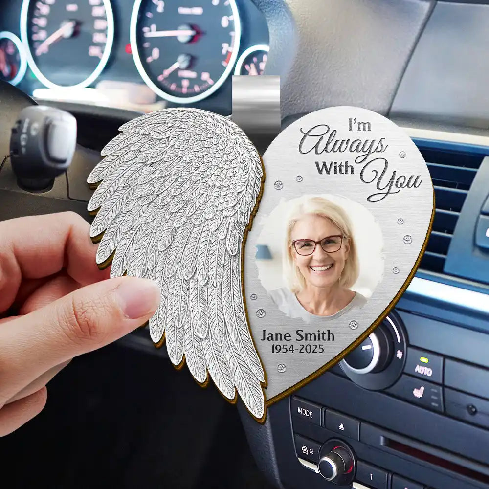Family, Memorial, Sad - Custom Photo Memorial I'm Always With You Angel Wings - Personalized Custom Shaped Car Visor Clip