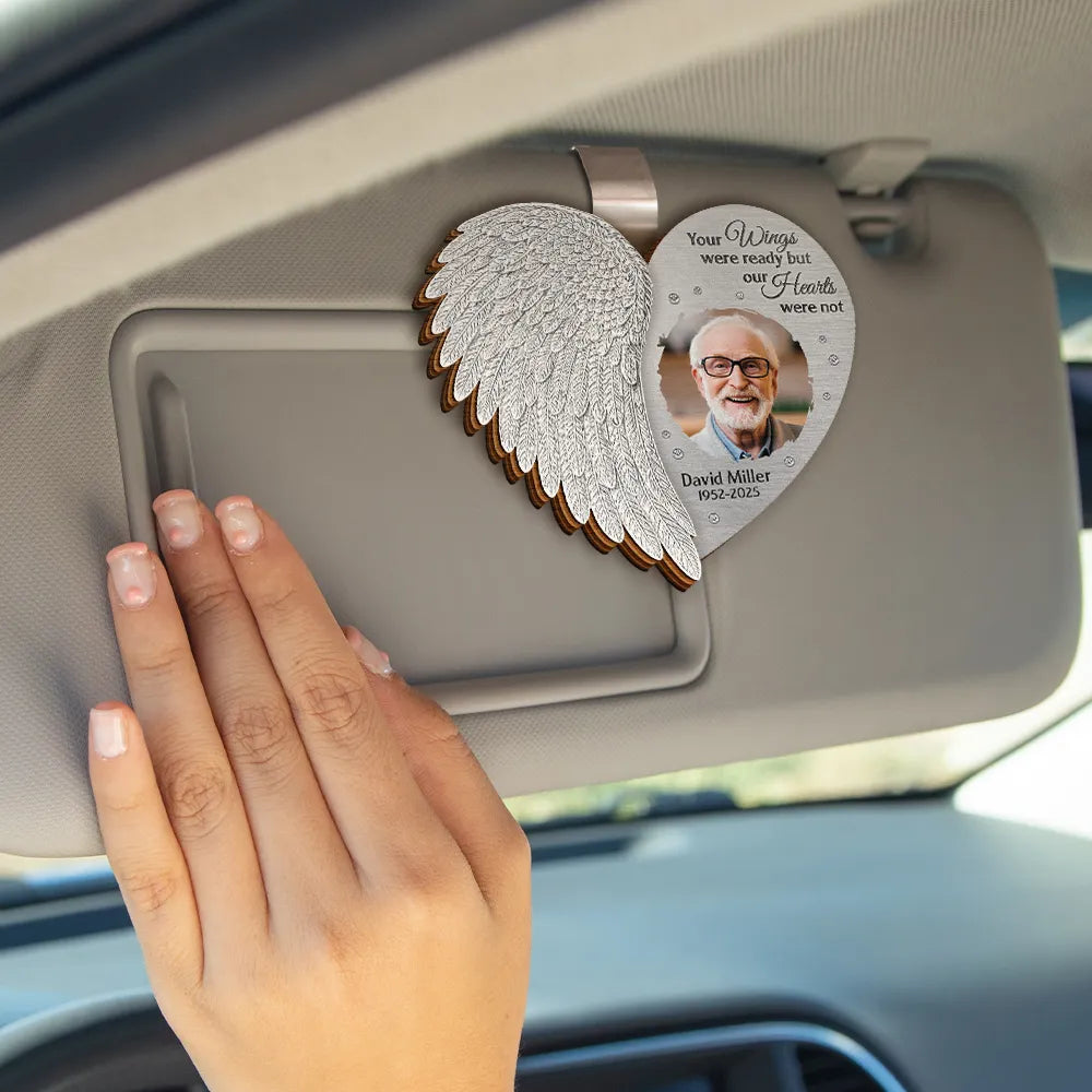 Family, Memorial, Sad - Custom Photo Memorial I'm Always With You Angel Wings - Personalized Custom Shaped Car Visor Clip