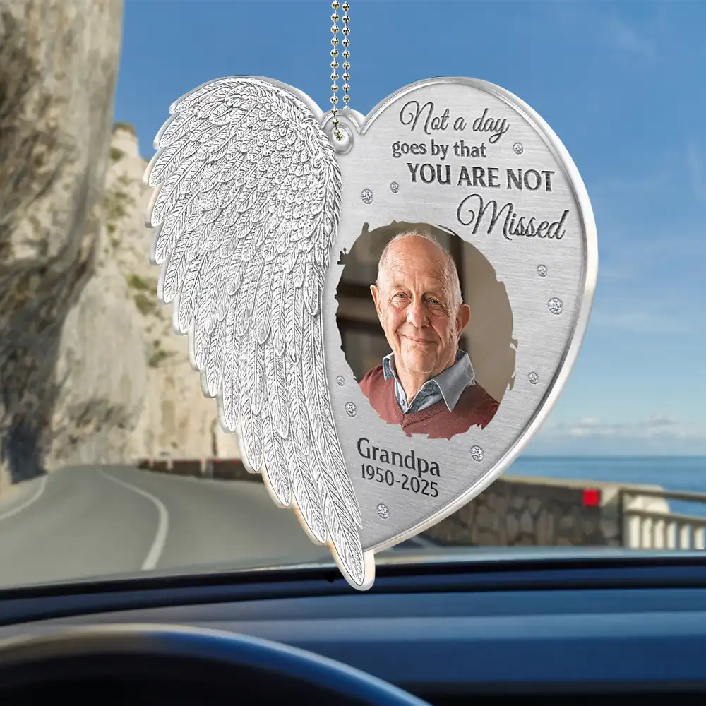 Family,Memorial,Sad - Custom Photo Memorial I'm Always With You Angel Wings - Personalized Acrylic Car Hanger