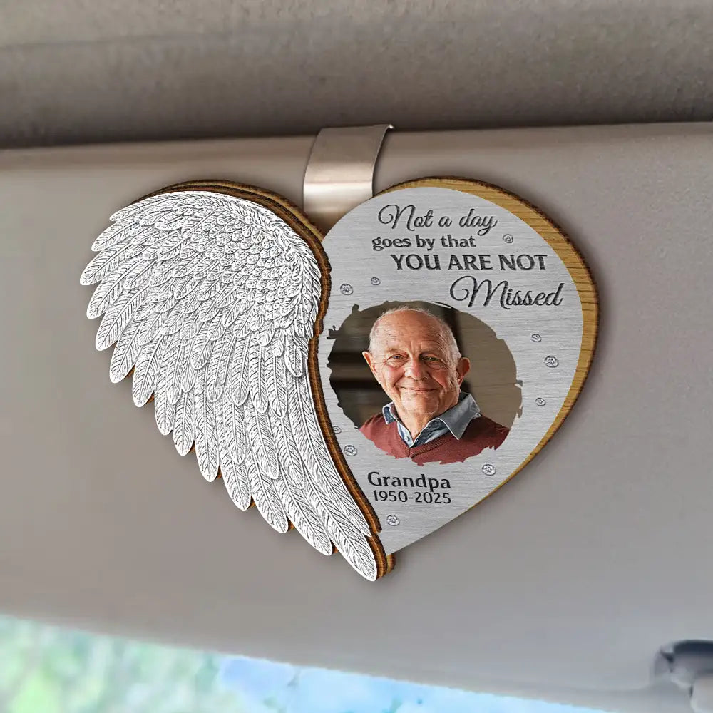 Family, Memorial, Sad - Custom Photo Memorial I'm Always With You Angel Wings - Personalized Custom Shaped Car Visor Clip