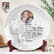 Memorial,Family,Sad,Gift For Mother - Custom Photo Memorial My Mind Still Talks To You - Personalized Ceramic Plate