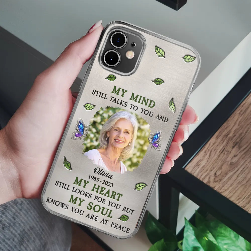 Memorial,Custom Photo,Family,Sad,Gift For Grandparents,Parents - Custom Photo Memorial My Mind Still Talks To You - Personalized Clear Phone Case