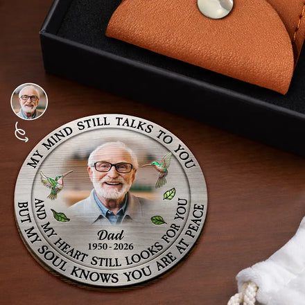 Custom Photo Memorial My Mind Still Talks To You - Personalized Wooden Pocket Hug