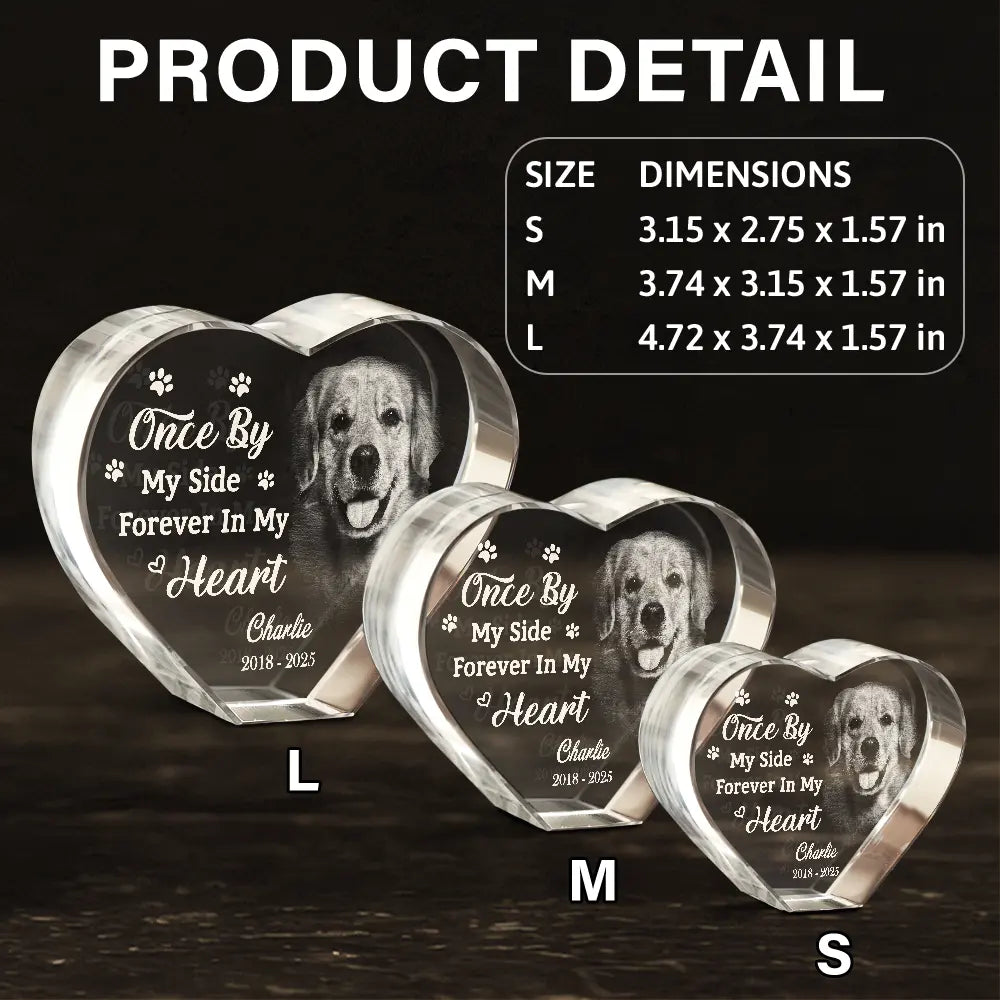 Memorial, Custom Photo, Pet Lovers, Sad - Custom Photo Memorial Once By My Side Forever In My Heart - Personalized Crystal Heart