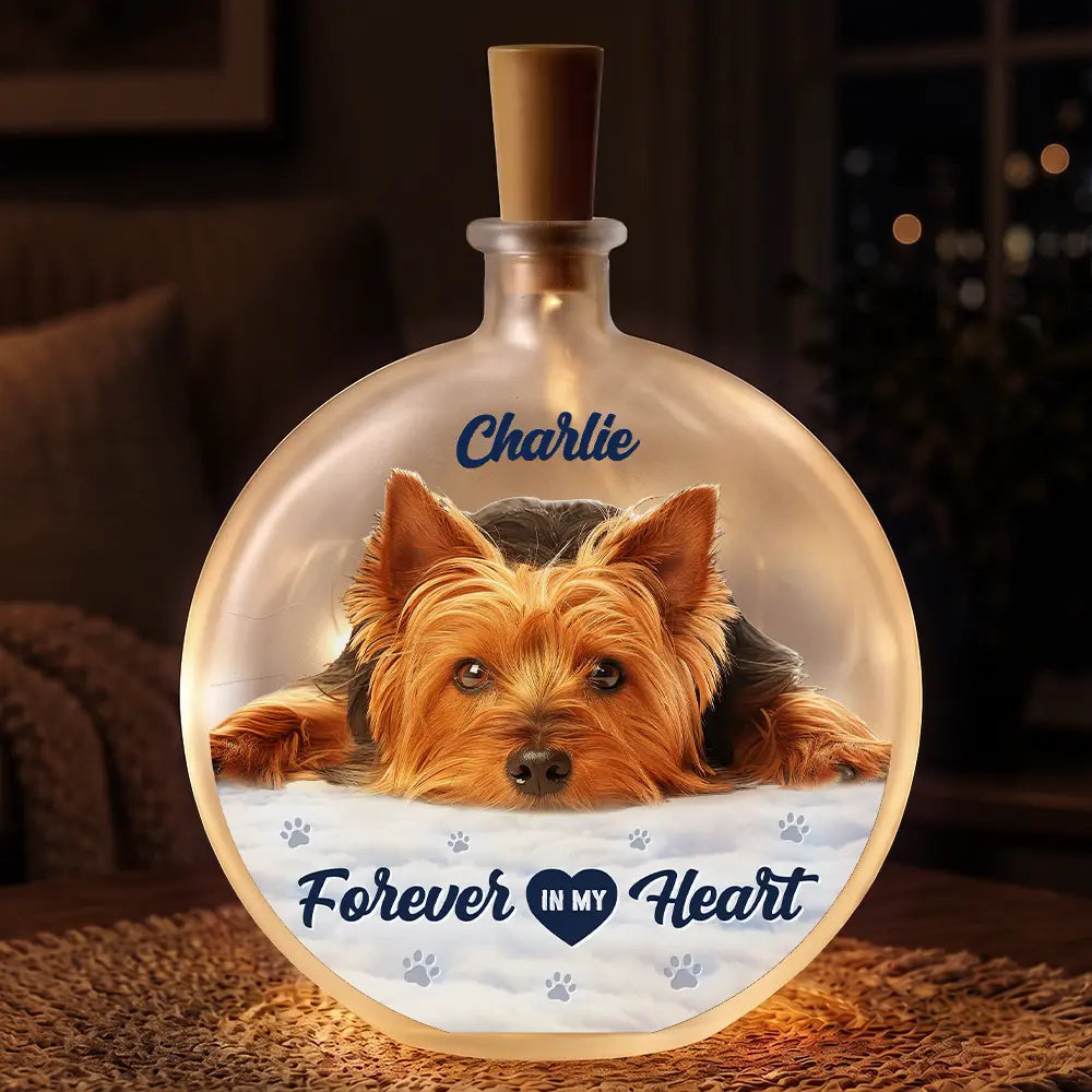 Custom Photo Memorial Pet Forever In My Heart - Personalized Round Flat Bottle Light