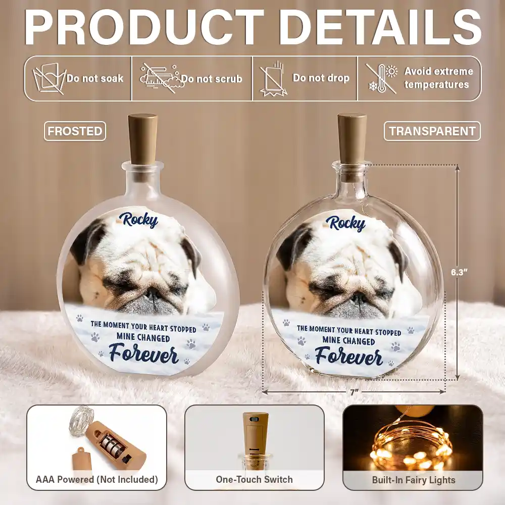 Christmas,Custom Photo,Pet Memorial,Sympathetic,Pet Lovers,Memorial,Remove BG Photo - Custom Photo Memorial Pet Forever In My Heart - Personalized Round Flat Bottle Light