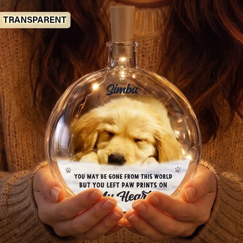 Christmas,Custom Photo,Pet Memorial,Sympathetic,Pet Lovers,Memorial,Remove BG Photo - Custom Photo Memorial Pet Forever In My Heart - Personalized Round Flat Bottle Light
