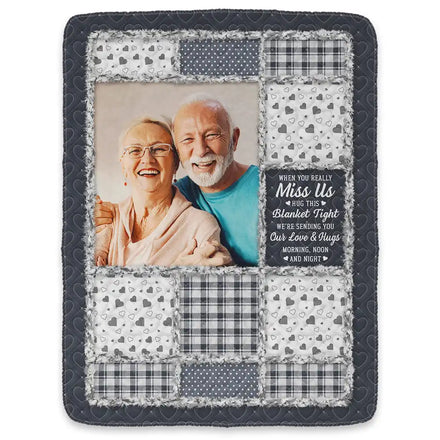 Custom Photo Memorial When You Really Miss Me Hug This Blanket - Personalized Fleece Blanket, Sherpa Blanket