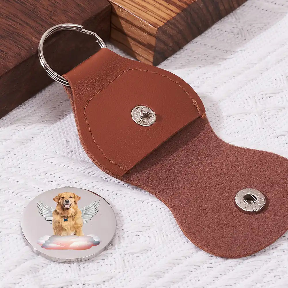 Memorial, Pet Lovers, Dog Lovers, Cat Lovers, Sad - Custom Photo Memorial Whenever You Need A Hug Hold This Tight - Personalized Leather Pocket Hug