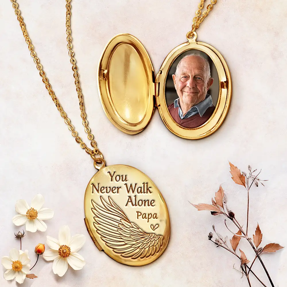 Memorial,Custom Photo,Love - Custom Photo Memorial You Never Walk Alone - Personalized Locket Necklace