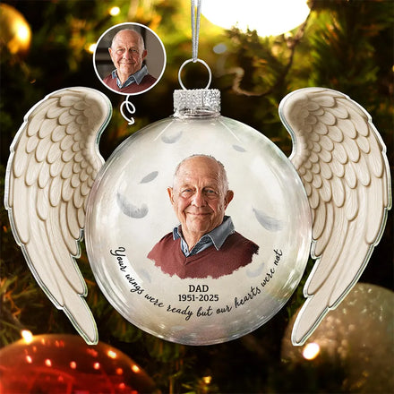 Custom Photo Memorial Your Wings Were Ready - Personalized Custom Shaped Glass Ornament