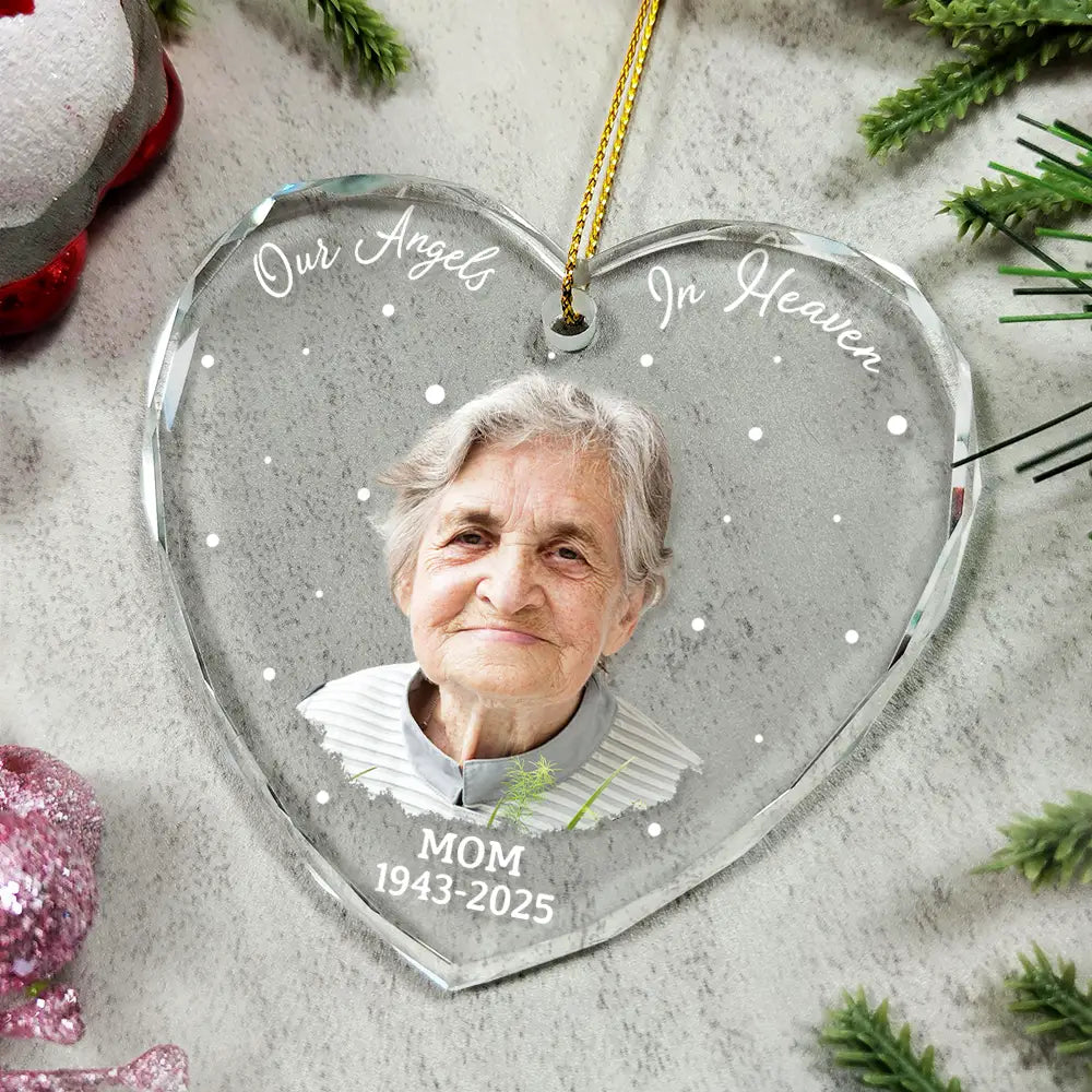 Christmas,Custom Photo,Memorial,Family,Sad - Custom Photo Memorial Your Wings Were Ready - Personalized Heart Shaped Glass Ornament