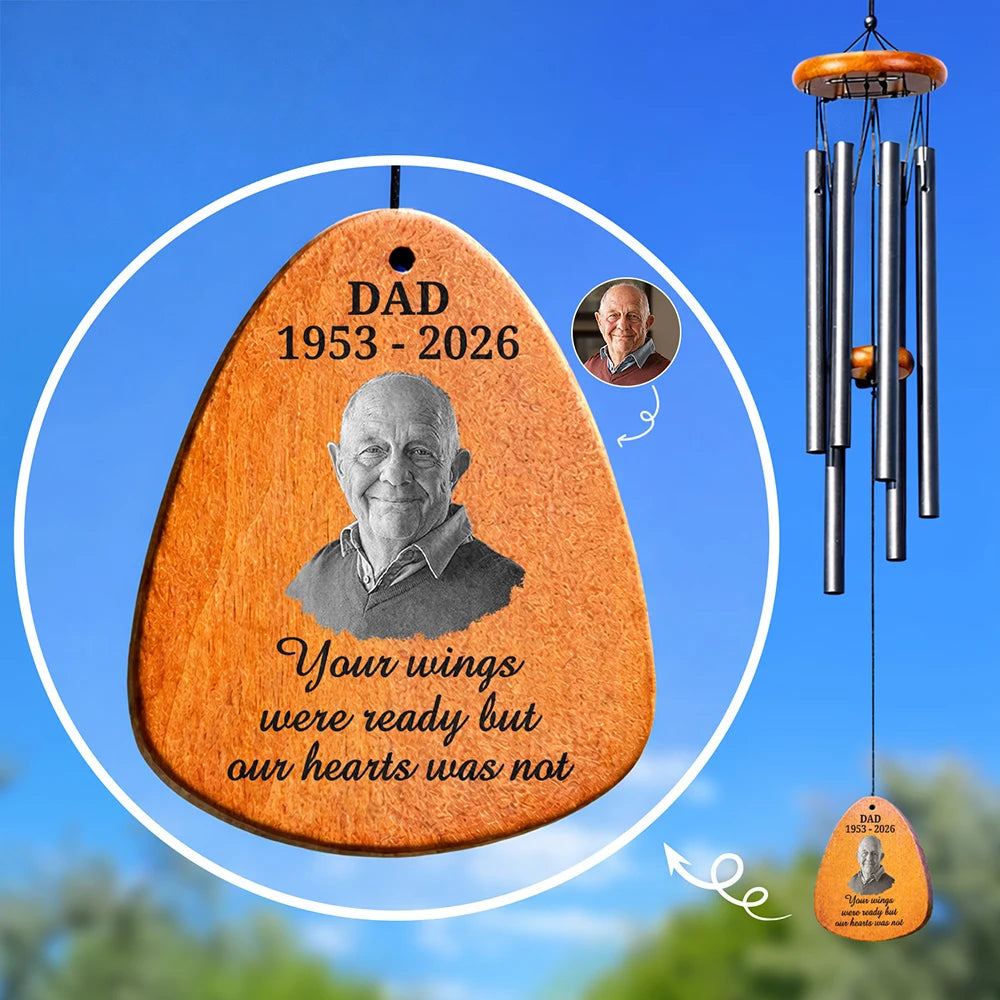 Sad,Memorial,Dog Lovers,Cat Lovers,Pet Lovers,Family,Parents,Gift For Grandparents - Custom Photo Memorial Your Wings Were Ready - Personalized Wind Chime